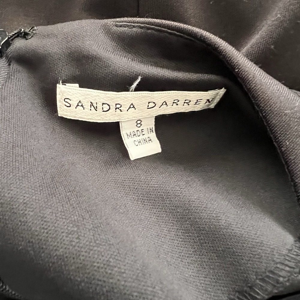 Sandra Darren Sz 8 Sheath Dress Black Faux Leather Burnout Short Sleeve - Picture 7 of 7